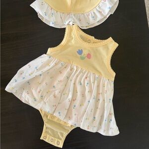Yellow and White Baby Dress with Floral Print 3M